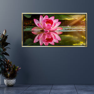 Premium Large Calming Lotus Pond Painting | Modern Floral Nature Canvas for Living Room