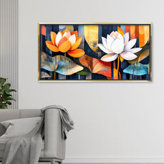 Premium Abstract Lotus Flower Wall Art | Modern Orange & White Botanical Canvas Print