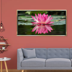 Premium Pink Lotus Flower Wall Art | Serene Water Reflection Canvas Print for Home Decor