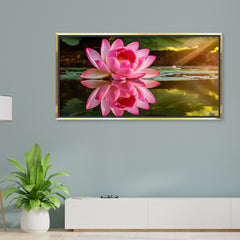 Premium Large Calming Lotus Pond Painting | Modern Floral Nature Canvas for Living Room
