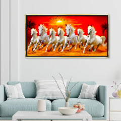 Premium Seven Running Horses at Sunrise Canvas Painting for Wall Decors