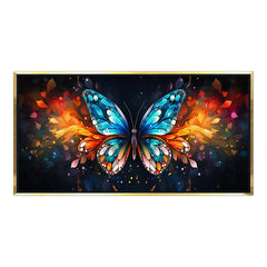 Premium Vibrant Butterfly Canvas Wall Art | Blue and Orange Glowing Wings Painting