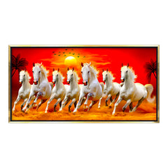 Premium Seven Running Horses at Sunrise Canvas Painting for Wall Decors