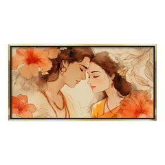 Premium Radha Krishna Divine Love Canvas Art | Peaceful Couple Portrait Painting