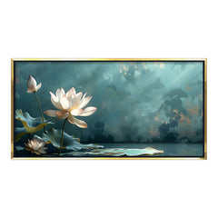 Premium Serene White Lotus Flower Canvas Art | Tranquil Pond Scene Painting