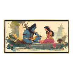 Lord Shiva and Parvati Dialogue Canvas Art | Soft Watercolor Divine Couple Spiritual Print
