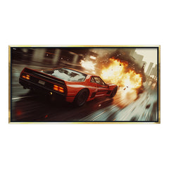 Cinematic Red Sports Car Racing Canvas Painting - Action Wall Art for Home and Office Décor