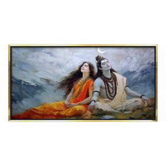 Shiv Parvati Meditation Canvas Art | Himalayan Mountain Traditional Hindu Painting Print