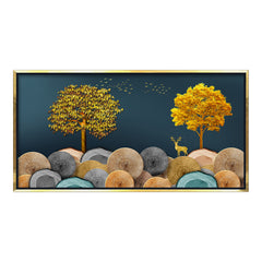 Premium Luxury Golden Tree Deer Wall Art Print | Modern Abstract Log Texture Landscape Canvas