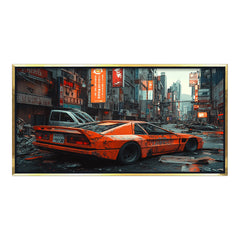 Premium Cyberpunk Orange Sports Car Canvas Painting - Futuristic Wall Art  for Office & Room Décor