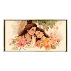 Premium Shiva Parvati Divine Couple Canvas Art | Spiritual Love Portrait Painting