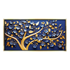 Premium 3D Look Botanical Art | Blue Floral Tree Canvas Premium Painting