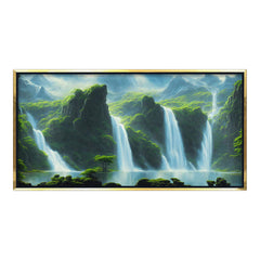 Premium Majestic Triple Waterfall Canvas Art | Lush Green Valley Landscape Painting