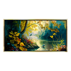 Premium Enchanted Forest Stream Canvas Art | Vibrant Yellow and Gold Landscape Painting