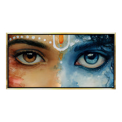 Premium Radha Krishna Eyes Canvas Art | Divine Vision Spiritual Painting