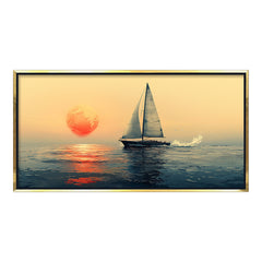 Premium Minimalist Seascape Canvas Art: Sailboat with Red Sun