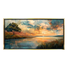 Premium Abstract Sunset Lake Canvas Art | Moody Lone Tree Landscape Painting