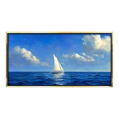 Premium Oil Painting Style Seascape Canvas: Sailboat on Blue Ocean