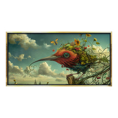 Surreal Botanical Bird Fantasy Art Canvas | Giant Organic Creature and Cloudy Sky Wall Print