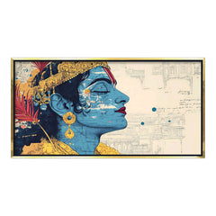 Lord Krishna Profile Portrait Canvas Art | Modern Ornate Hindu Deity Spiritual Print