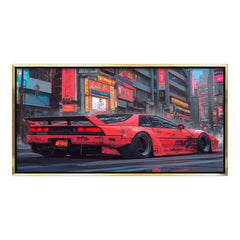 Cyberpunk Red Sports Car premium Canvas Painting