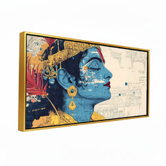 Lord Krishna Profile Portrait Canvas Art | Modern Ornate Hindu Deity Spiritual Print