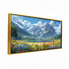 Premium Mountain Landscape Canvas Art | Wildflower Meadow and Lake Painting