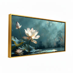 Premium Serene White Lotus Flower Canvas Art | Tranquil Pond Scene Painting