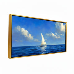 Premium Oil Painting Style Seascape Canvas: Sailboat on Blue Ocean