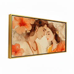 Premium Radha Krishna Divine Love Canvas Art | Peaceful Couple Portrait Painting