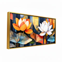 Premium Abstract Lotus Flower Canvas Art | Modern Orange and White Floral Painting