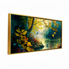 Premium Enchanted Forest Stream Canvas Art | Vibrant Yellow and Gold Landscape Painting