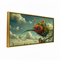 Surreal Botanical Bird Fantasy Art Canvas | Giant Organic Creature and Cloudy Sky Wall Print