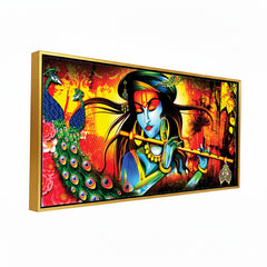 Premium Lord Krishna Playing Flute Premium Canvas Wall Painting For Home Decors