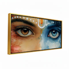Premium Radha Krishna Eyes Canvas Art | Divine Vision Spiritual Painting