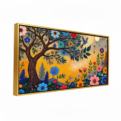 premium Whimsical Flower Garden Canvas Art | Vibrant Folk Art Tree Painting