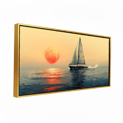 Premium Minimalist Seascape Canvas Art: Sailboat with Red Sun
