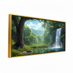 Premium Waterfall Landscape Canvas Art | Peaceful Forest Stream Painting