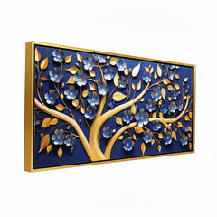 Premium 3D Look Botanical Art | Blue Floral Tree Canvas Premium Painting
