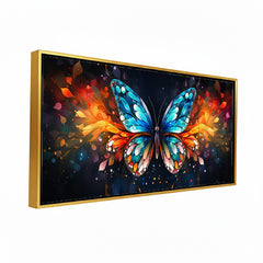 Premium Vibrant Butterfly Canvas Wall Art | Blue and Orange Glowing Wings Painting