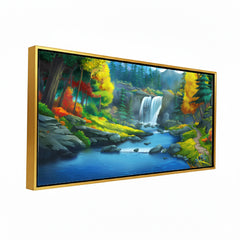 Serene Mountain Waterfall: Enchanted Forest Landscape – Premium Canvas Wall Art