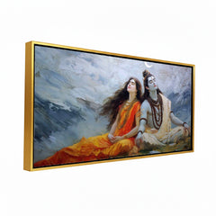 Shiv Parvati Meditation Canvas Art | Himalayan Mountain Traditional Hindu Painting Print