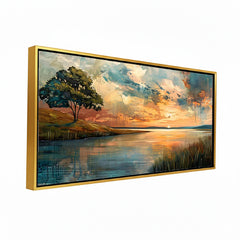 Premium Abstract Sunset Lake Canvas Art | Moody Lone Tree Landscape Painting