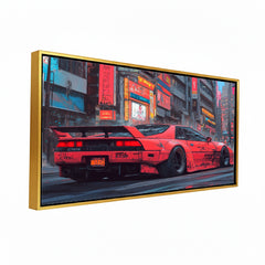 Cyberpunk Red Sports Car premium Canvas Painting