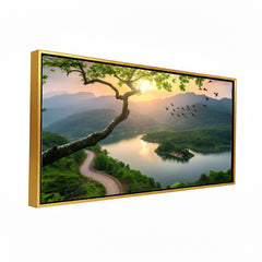 Golden Hour Mountain Lake premium Canvas Painting