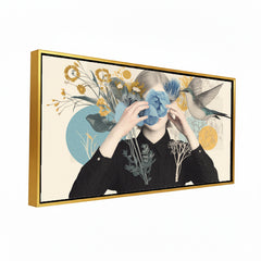 Premium Surreal Woman and Flower Canvas Art | Hummingbird and Botanical Collage Print