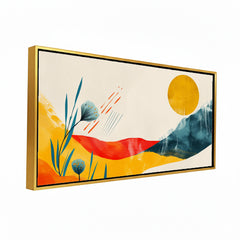 Premium Mid-Century Modern Abstract Art | Minimalist Sun and Mountain Canvas