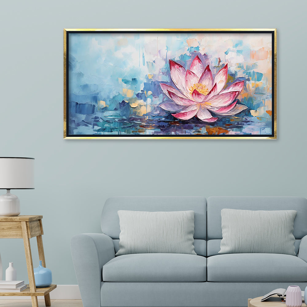 Premium Pink Lotus Flower Painting | Serene Textured Canvas Wall Art | Ready to Hang