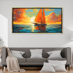 Premium Abstract Sunset Sailboat Canvas Art