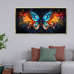 Premium Vibrant Butterfly Canvas Wall Art | Blue and Orange Glowing Wings Painting